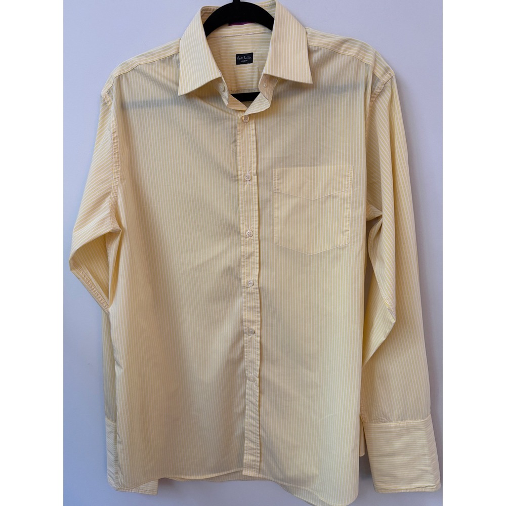 Paul Smith Men's Dress Shirt 15.5 39 Yellow Stripe Long Sleeve Button Front